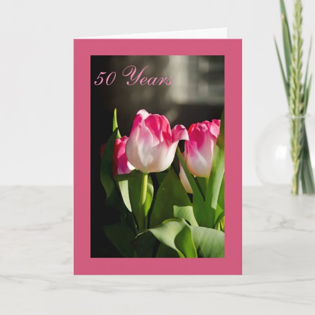 Carte 50th Wedding Anniversary Card Pink Tulips (Devant)