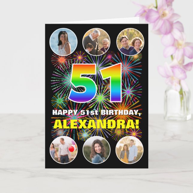 Carte 51e anniversaire : Arc en ciel amusant #, Nom pers (Orchidée)