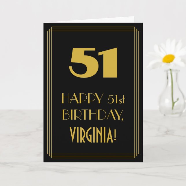 Carte 51e anniversaire - Art Déco Inspiré Look "51" & No (Petite plante)