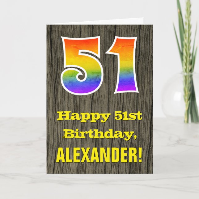 Carte 51e anniversaire : aspect bois rustique faux, "51" (Devant)
