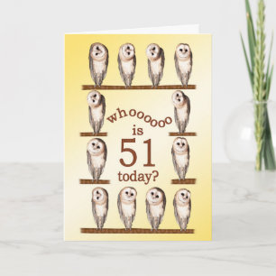 Carte 51e anniversaire, Curious owls card.