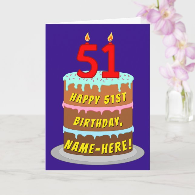 Carte 51e anniversaire : Fun Cake and Candles + Nom pers (Orchidée)