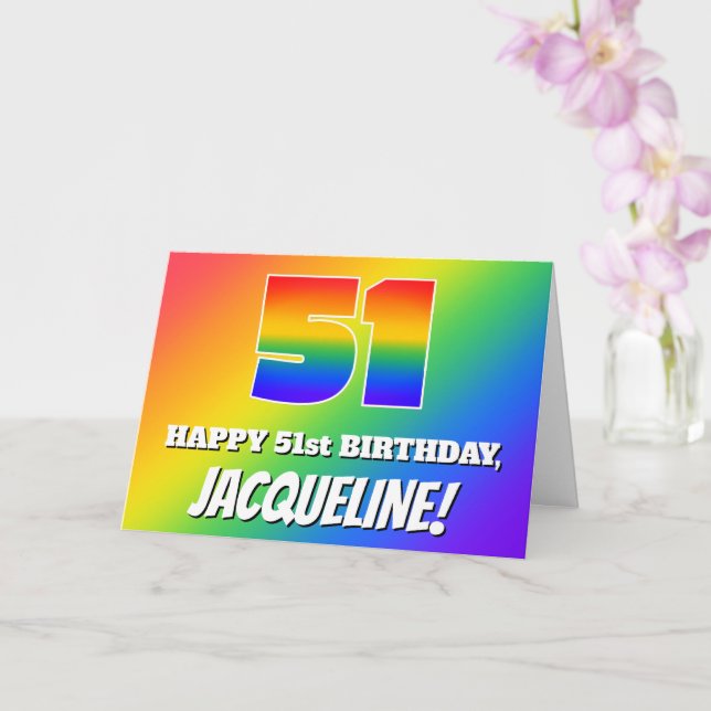 Carte 51e anniversaire : Motif Rainbow multicolore # 51 (Orchidée)