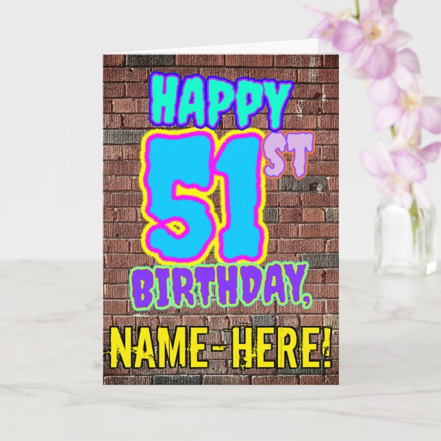 Carte 51e Anniversaire - Regard amusant inspiré du graff (Orchidée)