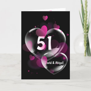 Carte 51ème Anniversaire Boules de Coeur sur Noir
