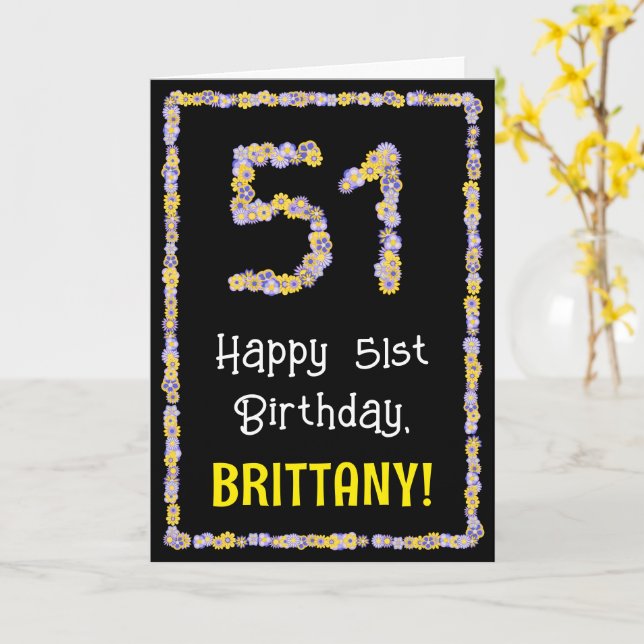 Carte 51st Birthday: Floral Flowers Number, Custom Name (Fleur jaune)