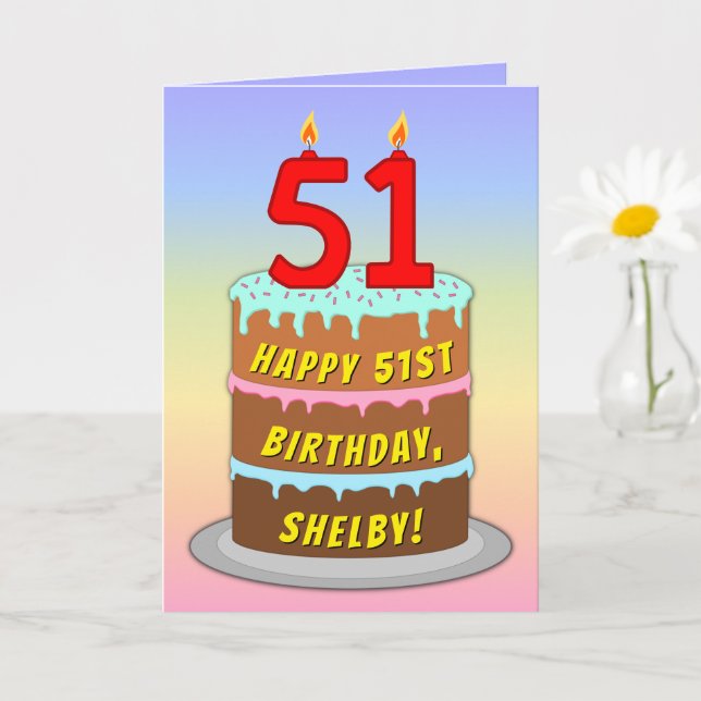 Carte 51st Birthday — Fun Cake & Candles, w/ Custom Name (Petite plante)
