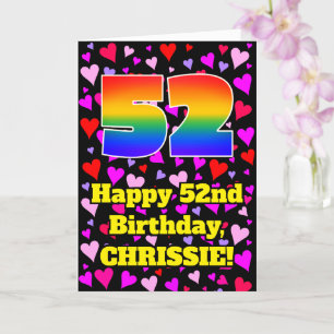 Carte 52e anniversaire : Amour Hearts Motif, Arc-en-ciel