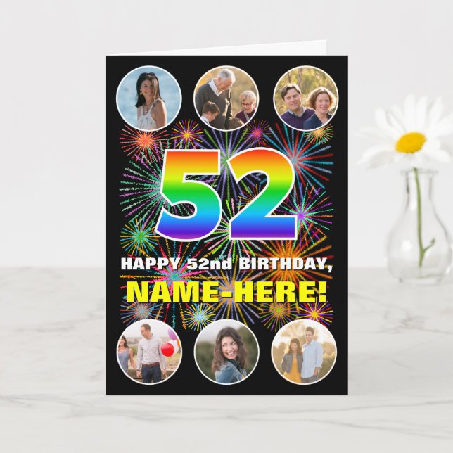 Carte 52e anniversaire : Arc en ciel amusant #, Nom pers (Petite plante)