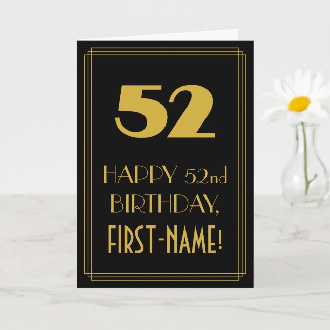 Carte 52e anniversaire - Art Déco Inspiré Look "52" & No (Petite plante)