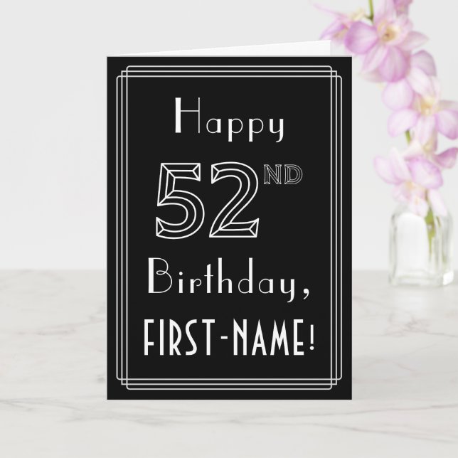 Carte 52e anniversaire : Art Déco Style # 52 & Nom perso (Orchidée)