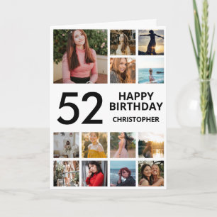 Carte 52e anniversaire Collage photo 13 photos noir blan