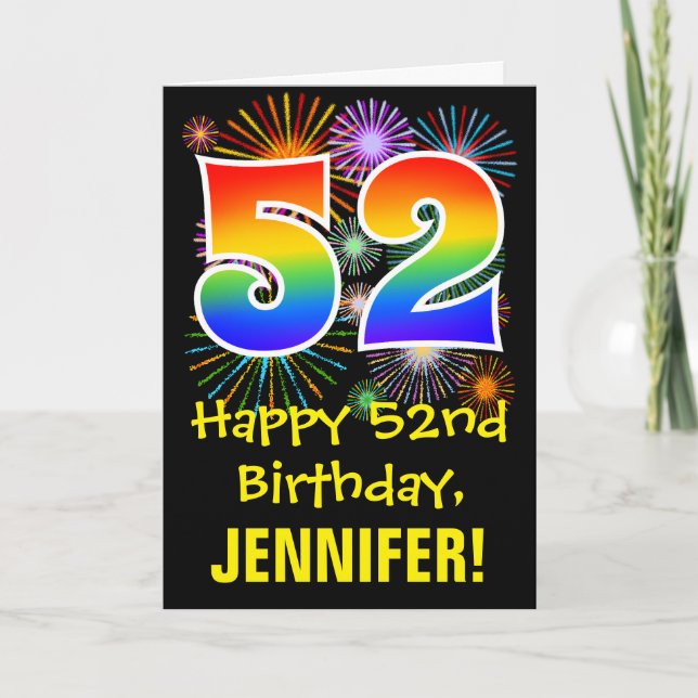 Carte 52e anniversaire : Fun Fireworks Motif + Rainbow 5 (Devant)