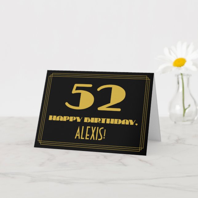 Carte 52e anniversaire : Nom + Art Déco Inspiré Look "52 (Petite plante)
