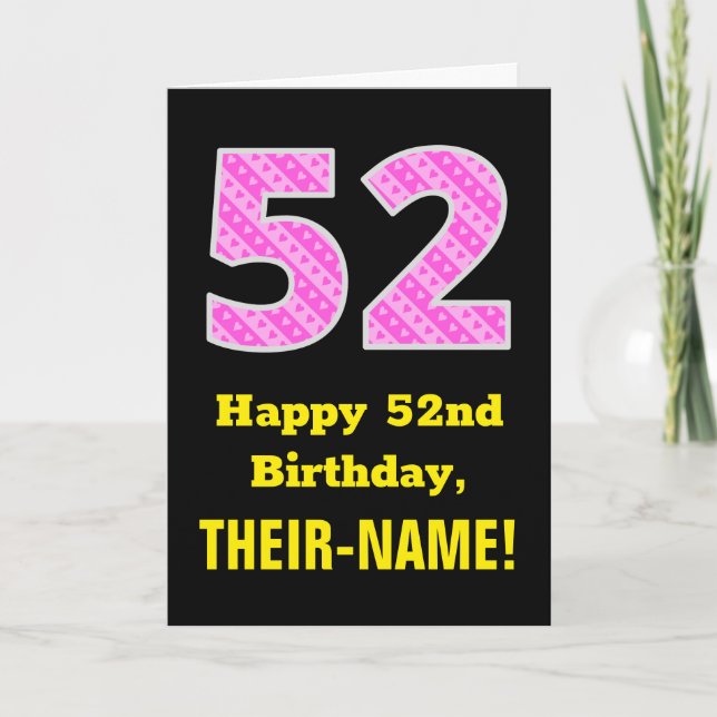 Carte 52e anniversaire : Pink Stripes and Hearts "52" +  (Devant)