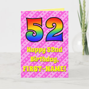 Carte 52e anniversaire : Pink Stripes & Hearts, Arc-en-c