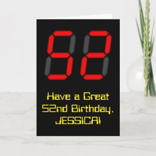 Carte 52e anniversaire : Rouge Digital Clock Style "52"