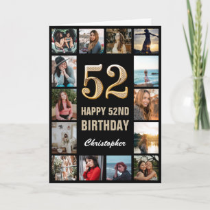 Carte 52e Joyeux Anniversaire Black and Gold Photo Colla