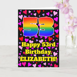 Carte 53e anniversaire : Amour Hearts Motif, Arc-en-ciel