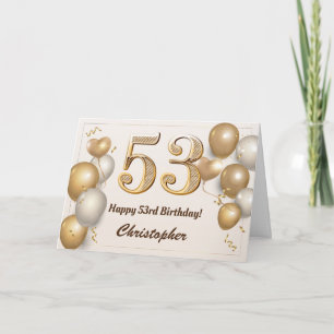 Carte 53e anniversaire Ballons d'or et Confetti Annivers