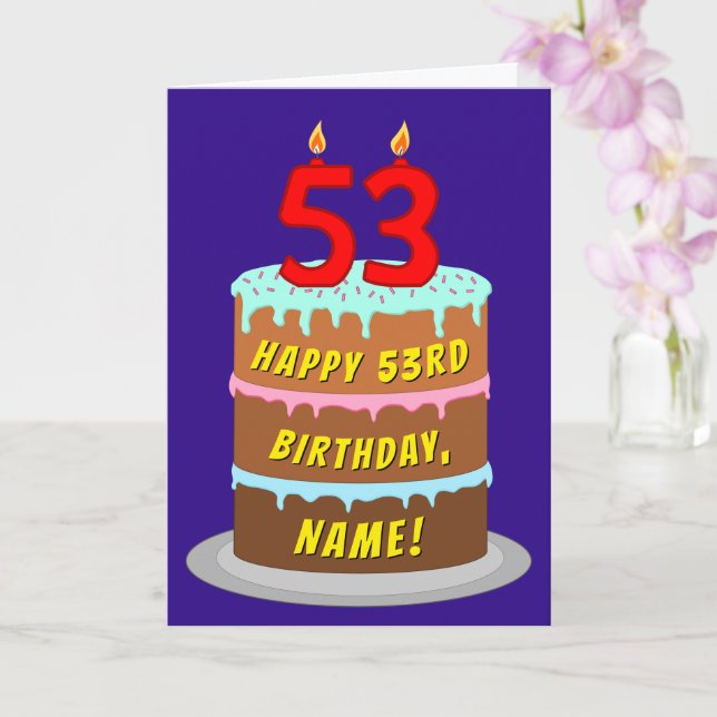 Carte 53e anniversaire : Fun Cake and Candles + Nom pers (Orchidée)