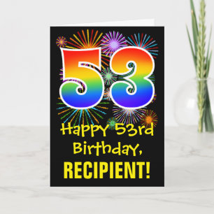Carte 53e Anniversaire : Motif de feux d'artifice amusan