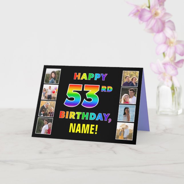 Carte 53e anniversaire : Rainbow Text, Custom Photos & N (Orchidée)