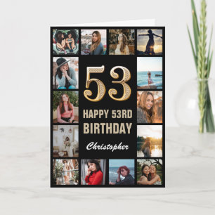 Carte 53e Joyeux Anniversaire Black and Gold Photo Colla