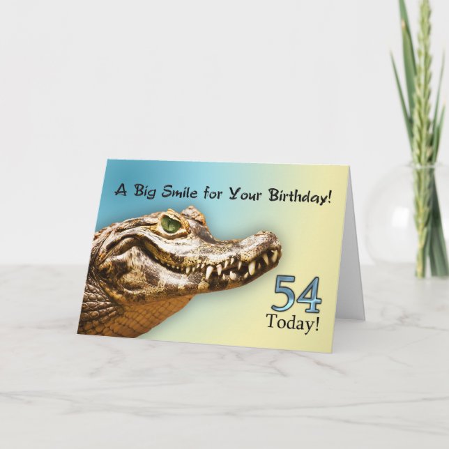 Carte 54e anniversaire avec un alligator souriant (Devant)