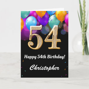 Carte 54e anniversaire Ballons noirs et dorés
