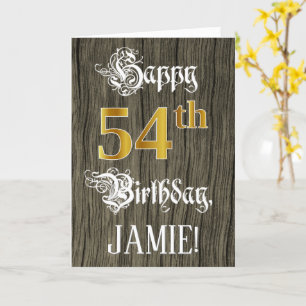 Carte 54e anniversaire : Faux Gold Look + Faux Wood Moti