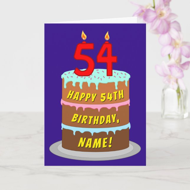 Carte 54e anniversaire : Fun Cake and Candles + Nom pers (Orchidée)