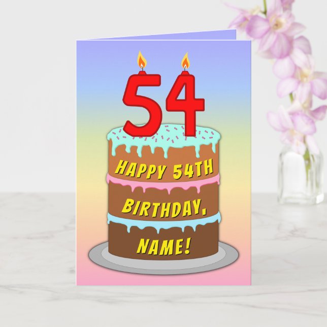 Carte 54e anniversaire — Fun Cake & Candles, avec nom pe (Orchidée)