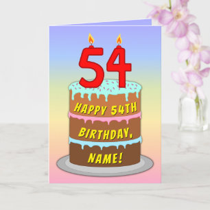 Carte 54e anniversaire — Fun Cake & Candles, avec nom pe