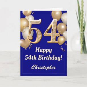 Carte 54e anniversaire Marine Bleu et Ballons d'or Confe