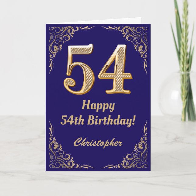 Carte 54e anniversaire Marine Parties scintillant bleu e (Devant)