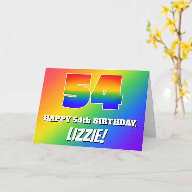 Carte 54e anniversaire : Motif Rainbow multicolore # 54 (Fleur jaune)