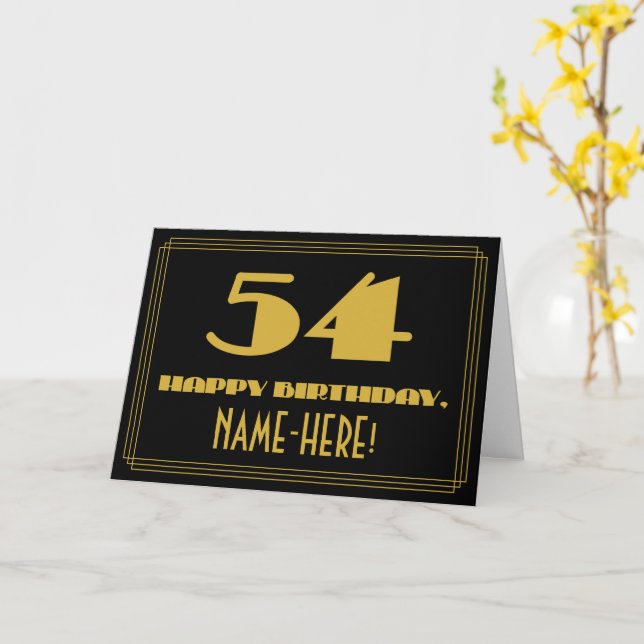 Carte 54e anniversaire : Nom + Art Déco Inspiré Look "54 (Fleur jaune)