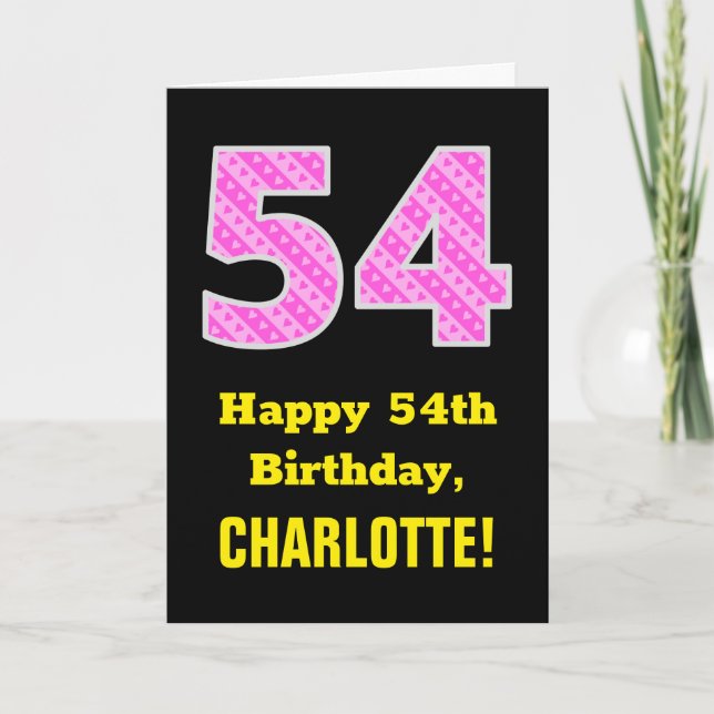 Carte 54e anniversaire : Pink Stripes and Hearts "54" +  (Devant)