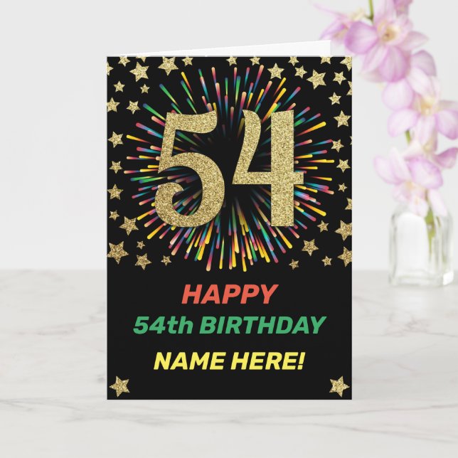 Carte 54e anniversaire Rainbow Firework Gold Joyeux anni (Orchidée)