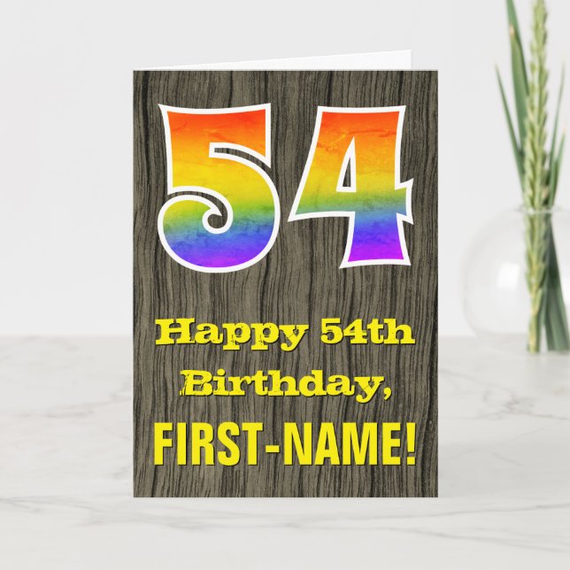 Carte 54e anniversaire : Rustic Faux Wood Look, Rainbow  (Devant)