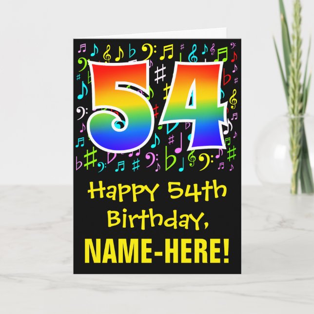 Carte 54e anniversaire : Symboles de musique colorée + A (Devant)