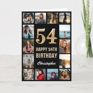 Carte 54e Joyeux Anniversaire Black and Gold Photo Colla