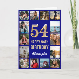 Carte 54e Joyeux Anniversaire Marine Bleu & Gold Photo C