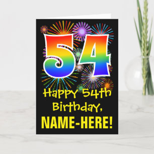 Carte 54ème anniversaire : Fun Fireworks Motif + Rainbow