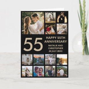 Carte 55e anniversaire 13 photo Collage noir et or