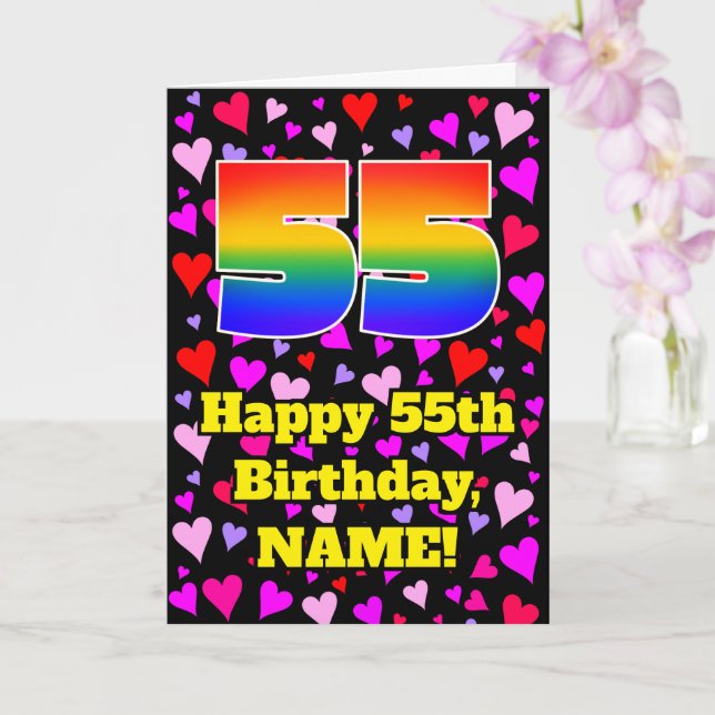 Carte 55e anniversaire : Amour Hearts Motif, Arc-en-ciel (Orchidée)