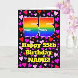 Carte 55e anniversaire : Amour Hearts Motif, Arc-en-ciel