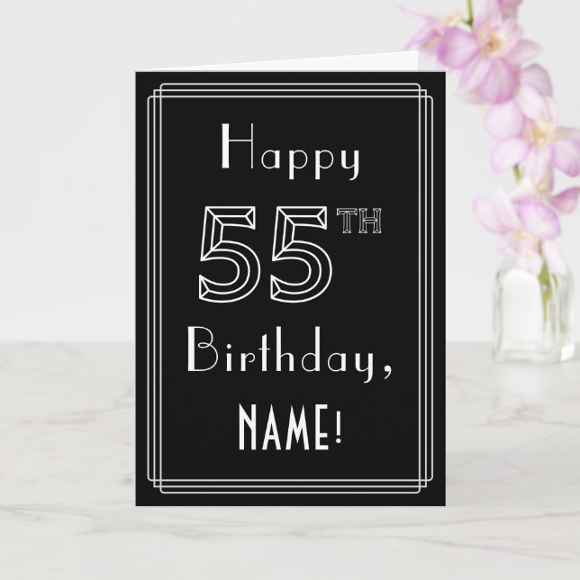 Carte 55e anniversaire : Art Déco Style # 55 & Nom perso (Orchidée)