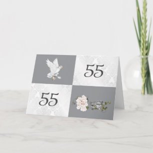 Carte 55e anniversaire avec colombe et anneaux